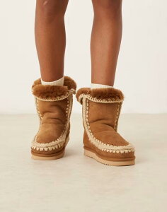 ���E ���f�B�[�X �V���[�Y �u�[�c�E���C���u�[�c �X�G�[�h �u�[�c Mou 24 shearling suede boots in cognac TAN �^��