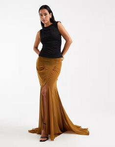 �G�C�\�X ���f�B�[�X �{�g���X �X�J�[�g �V�t�H�� �}�L�V ASOS DESIGN chiffon maxi skirt with train in ocher Ochre