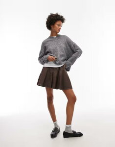 �G�C�\�X ���f�B�[�X �{�g���X �X�J�[�g �v���[�c �~�j �f�j�� ASOS DESIGN denim pleated mini skirt BROWN �u���E��