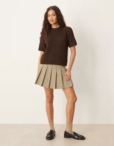 �G�C�\�X ���f�B�[�X �{�g���X �X�J�[�g �v���[�c �~�j ASOS DESIGN pleated mini skirt in check Brown check �u���E��