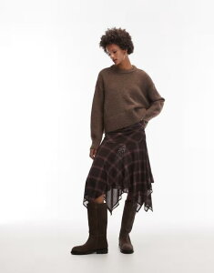 GC\X fB[X {gX XJ[g vg bV ASOS DESIGN handkerchief hem mesh skirt plaid print - part of a set Brown Check uE