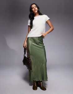 GC\X fB[X {gX XJ[g Te }LV ASOS DESIGN satin bias maxi skirt in olive Olive I[u