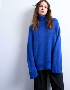 gbvVbv fB[X AE^[ jbgEZ[^[ nClbN Z[^[ jbg Topshop knit high neck longline sweater with neck detail Blue u[