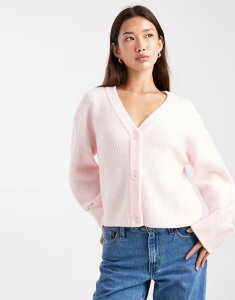 �~�X�Z���t�t���b�W ���f�B�[�X �A�E�^�[ �J�[�f�B�K�� V�l�b�N Miss Selfridge wide cuffs v neck cardigan in soft Soft pink �s���N