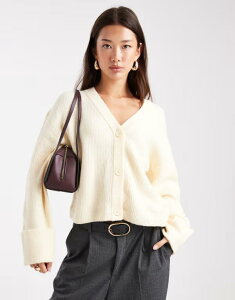 �~�X�Z���t�t���b�W ���f�B�[�X �A�E�^�[ �J�[�f�B�K�� V�l�b�N Miss Selfridge wide cuff V neck cardigan in buttermilk CREAM �N���[��