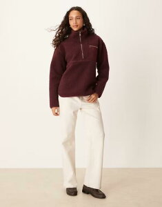 �X���[�h�x�A ���f�B�[�X �A�E�^�[ �j�b�g�E�Z�[�^�[ �Z�[�^�[ �t���[�X Threadbare teddy 1/4 zip fleece sweater with pocket detail in fig Fig