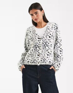 �R���[�W���� ���f�B�[�X �A�E�^�[ �J�[�f�B�K�� �j�b�g COLLUSION fluffy snow leopard knit cardi Snow Leopard �A�j�}��