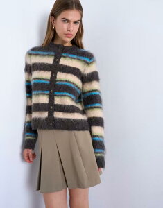 �g�b�v�V���b�v ���f�B�[�X �A�E�^�[ �J�[�f�B�K�� �j�b�g Topshop knit fluffy striped cardigan in multi Multi �}���`�J���[