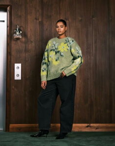 �G�C�\�X ���f�B�[�X �A�E�^�[ �j�b�g�E�Z�[�^�[ �t�����[�� �Z�[�^�[ ���[�X �t�����[ ASOS Curve ASOS DESIGN Curve brushed floral placement sweater in sage Sage �Z�[�W