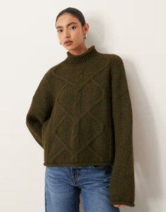 GC\X fB[X AE^[ jbgEZ[^[ nClbN Z[^[ jbg ASOS DESIGN cable knit boxy high neck sweater in olive OLIVE I[u