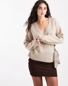 �s�[�V�[�Y ���f�B�[�X �A�E�^�[ �j�b�g�E�Z�[�^�[ �Z�[�^�[ �j�b�g Pieces tie side knit sweater in taupe melange TAUPE GRAY MELANGE �O���[