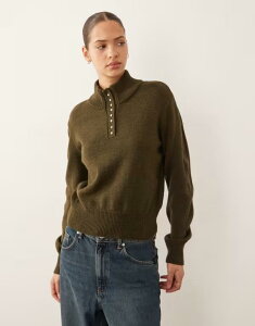 }S fB[X AE^[ jbgEZ[^[ nClbN Z[^[ Mango button detail high neck sweater Khaki J[L