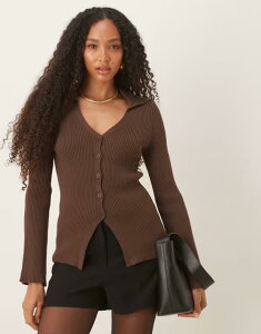 �G�C�\�X ���f�B�[�X �A�E�^�[ �J�[�f�B�K�� ASOS DESIGN longline collared cardigan in chocolate Chocolate �`���R���[�g