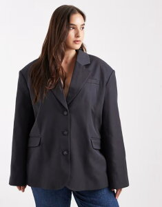 �G�C�\�X ���f�B�[�X �A�E�^�[ �W���P�b�g�E�u���]�� �E�[�� �u���U�[ ASOS Curve ASOS DESIGN Curve tailored wool blend oversized power shoulders blazer in charcoal charcoal �`���R�[��