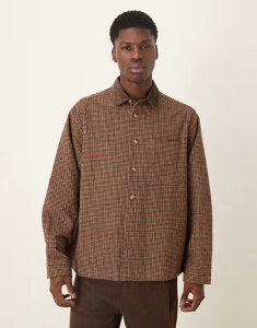 �G�C�\�X �����Y �g�b�v�X �V���c �E�[�� ASOS DESIGN oversized wool mix plaid shirt BROWN �u���E��