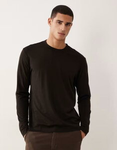 �}���S �����Y �g�b�v�X T�V���c �E�[�� Mango premium wool mix long sleeve t-shirt in rich BROWN �u���E��