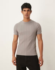 �G�C�\�X �����Y �g�b�v�X T�V���c �n�C�l�b�N ASOS DESIGN muscle fit-shirt withigh neck in stone texture Driftwood �X�g�[��