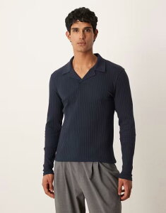 �G�C�\�X �����Y �g�b�v�X T�V���c ���u�j�b�g �X�����t�B�b�g �|���V���c �j�b�g ASOS DESIGN slim fit polo shirt rib knit Sky captain �l�C�r�[