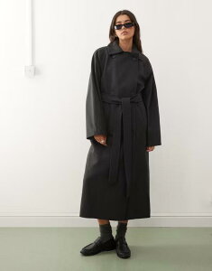 �E�B�[�N�f�C ���f�B�[�X �A�E�^�[ �R�[�g �E�[�� Weekday Kia wool blend oversized coat with double button and tie waist detail in dark heather Gray Melange �O���[
