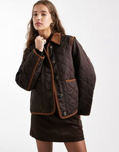F[_ fB[X AE^[ WPbgEu] LeBO RgXg Vero Moda contrast collar quilted jacket in chocolate torte `R[g