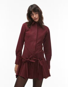 �G�C�\�X ���f�B�[�X �g�b�v�X �����s�[�X �~�j �V���c ASOS DESIGN shirt mini dress with tie waist detail in berry Burgundy �o�[�K���f�B