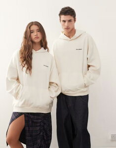 �R���[�W���� ���f�B�[�X �A�E�^�[ �p�[�J�[�E�X�E�F�b�g �v�����g ���S COLLUSION Unisex boxy hoodie in ecru with logo print ECRU �G�N����