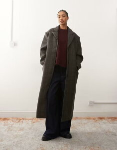 �E�B�[�N�f�C ���f�B�[�X �A�E�^�[ �R�[�g �E�[�� Weekday wool blend oversized coat with exaggerated shoulders in dark mole plaidark mole plaid �`�F�b�N