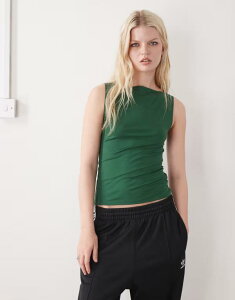 �E�B�[�N�f�C ���f�B�[�X �g�b�v�X T�V���c �m�[�X���[�u Weekday Annie soft boatneck sleeveless top in dark green exclusive to ASOS Dark green �O���[��