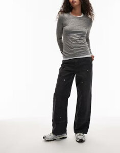 �G�C�\�X ���f�B�[�X �{�g���X �f�j���p���c �W�[���Y ASOS DESIGN mid rise carpenter jeans in washed BLACK �u���b�N