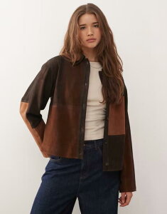 NC Be[W fB[X AE^[ WPbgEu] pb`[N XG[h RgXg Reclaimed Vintage premium real suede mixed contrast patchwork panel jacket in tan ^