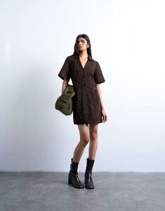 gbvVbv fB[X gbvX s[X ~j Vc XG[h Topshop real suede open collar mini shirt dress BROWN uE