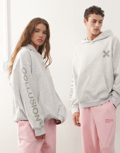 �R���[�W���� ���f�B�[�X �A�E�^�[ �p�[�J�[�E�X�E�F�b�g ���S COLLUSION Unisex logo hoodie heather Gray �O���[