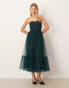 ���[�X �A���h �r�[�Y ���f�B�[�X �g�b�v�X �����s�[�X �`���[�� Lace & Beads bandeau tulle midaxi dress in emerald �G�������h