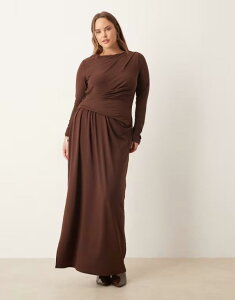 �G�C�\�X ���f�B�[�X �g�b�v�X �����s�[�X �h���[�v �}�L�V ASOS Curve ASOS DESIGN Curve softouch drape maxi dress in chocolate �`���R���[�g