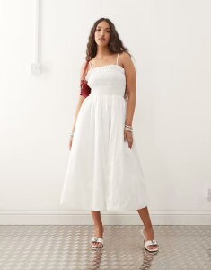�G�C�~�[�E���[ ���f�B�[�X �g�b�v�X �����s�[�X �~�f�B Amy Lynn Polly shirred midi dress WHITE �z���C�g
