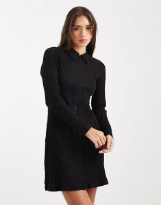 �~�X�Z���t�t���b�W ���f�B�[�X �g�b�v�X �����s�[�X �|���V���c ���u �~�j Misselfridge ribbed polo button up mini dress Black �u���b�N