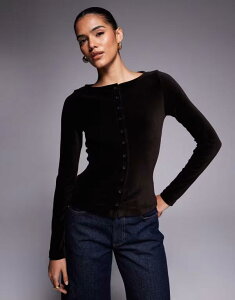 �G�C�\�X ���f�B�[�X �g�b�v�X �V���c �x���x�b�g ASOS DESIGN velvet cord button through top - part of a set BROWN �u���E��