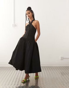�G�C�~�[�E���[ ���f�B�[�X �g�b�v�X �����s�[�X �~�f�B �z���^�[ Amy Lynn Alexa tailored halter neck bubble midi dress Black �u���b�N