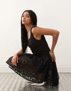 �G�C�~�[�E���[ ���f�B�[�X �g�b�v�X �����s�[�X �~�j Amy Lynn crochet skater mini dress Black �u���b�N