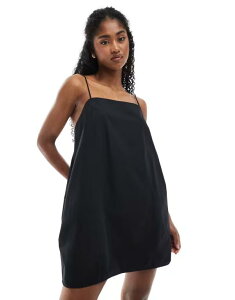 �����L ���f�B�[�X �g�b�v�X �����s�[�X �~�j �R�b�g�� Monki cotton poplin mini dress with tie straps Black �u���b�N
