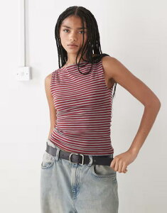 �E�B�[�N�f�C ���f�B�[�X �g�b�v�X T�V���c Weekday Annie boat neck tank top and gray stripe Red/grey stripe �O���[