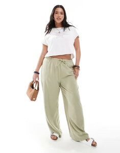 �I�����[�J�[�u ���f�B�[�X �{�g���X �J�W���A���p���c ONLY Curve tie waist pants in light Elm �O���[��