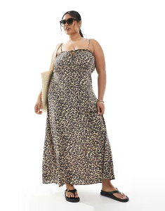 �I�����[�J�[�u ���f�B�[�X �g�b�v�X �����s�[�X �A�j�}���� �v�����g �}�L�V ONLY Curve maxi dress in animal print Brown rice �u���E��