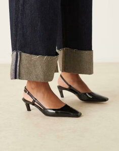 �G�C�\�X ���f�B�[�X �V���[�Y �q�[�� ASOS DESIGN Wide Fit Shadow chisel toe slingback mid heel shoes BLACK PATENT �u���b�N