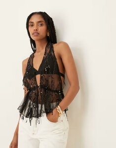 �G�C�\�X ���f�B�[�X �g�b�v�X �V���c ���b�V�� �V�A�[ �X�p���R�[�� �z���^�[ ASOS DESIGN sheer scattered sequin meshalter top Black �u���b�N