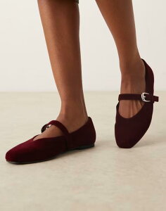�G�C�\�X ���f�B�[�X �V���[�Y �p���v�X �x���x�b�g ASOS DESIGN Wide Fit Leah mary jane ballet flats velvet BURGUNDY VELVET �o�[�K���f�B