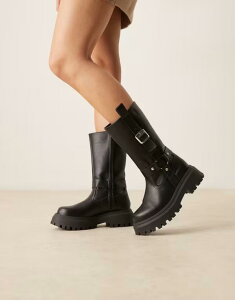 �G�C�\�X ���f�B�[�X �V���[�Y �u�[�c�E���C���u�[�c ASOS DESIGN Chalice chunky buckle knee boots BLACK PU �u���b�N