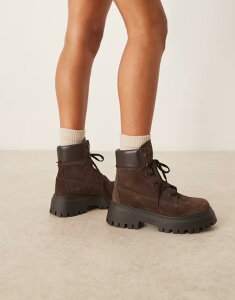 �G�C�\�X ���f�B�[�X �V���[�Y �u�[�c�E���C���u�[�c �X�G�[�h ���[�X ASOS DESIGN Athensuede chunky lace up boots in chocolate �`���R���[�g