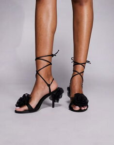 �p�u���b�N�f�U�C�A ���f�B�[�X �V���[�Y �T���_�� �q�[�� Public Desire Classy heeled sandals with flower detail Black �u���b�N