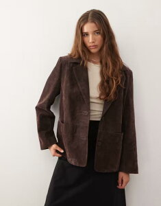 NC Be[W fB[X AE^[ WPbgEu] XG[h uU[ Reclaimed Vintage oversized real suede blazer in chocolate BROWN uE